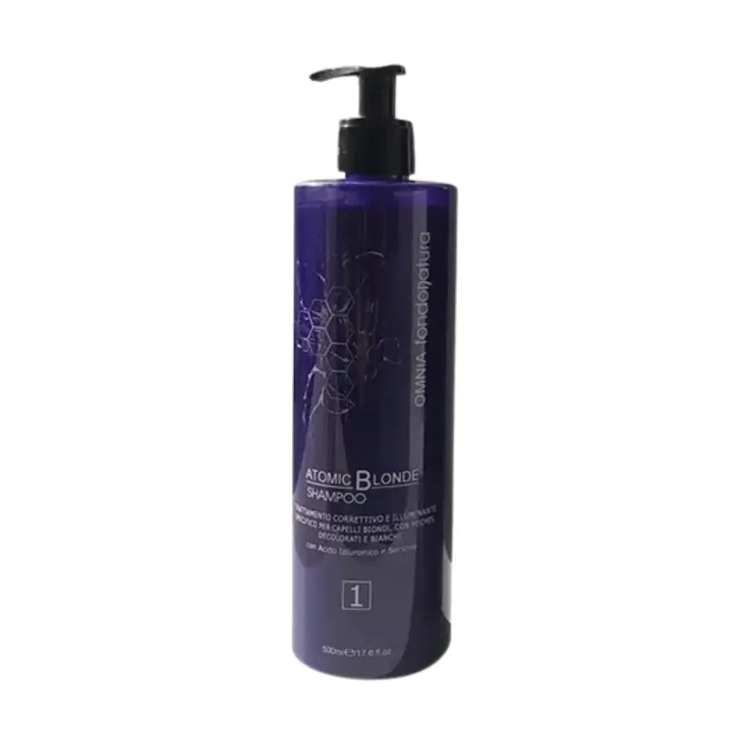 Atomic Blonde Shampoo: Trattamento correttivo e illuminante specifico per capelli biondi, con méches, decolorati e bianchi, con acido ialuronico e sericina